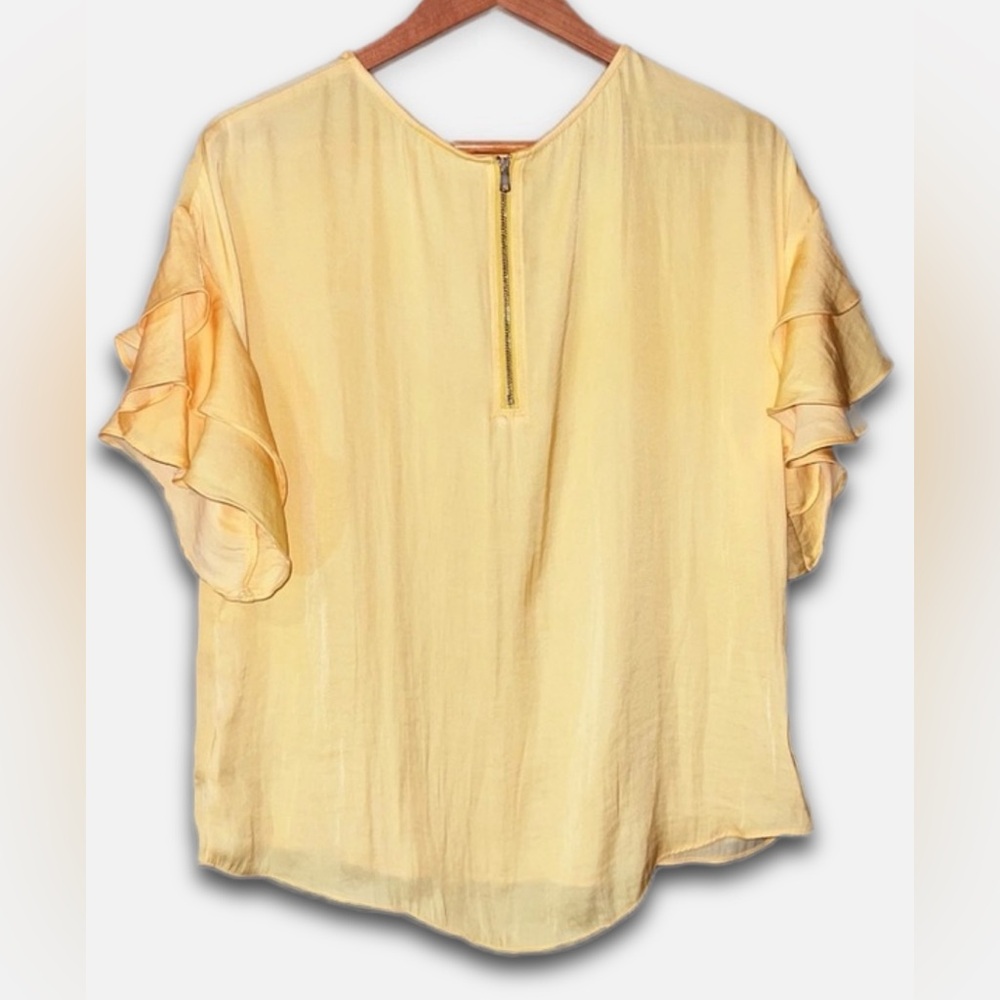 Naked Zebra Yellow Ruffle Sleeve Blouse | Silky Flowy Top Size M - Picture 4 of 9